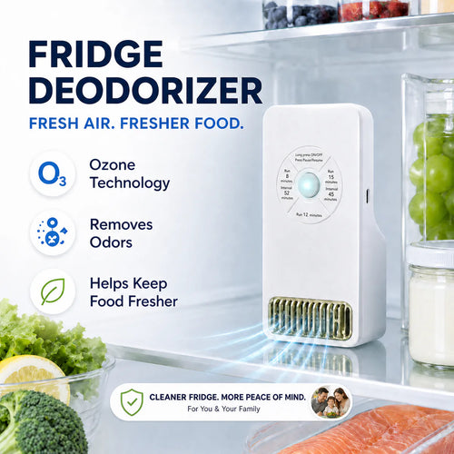 Smart O₃ Fridge Deodorizer & Odor Purifier  Targets Odor-Causing Bacteria at the Source