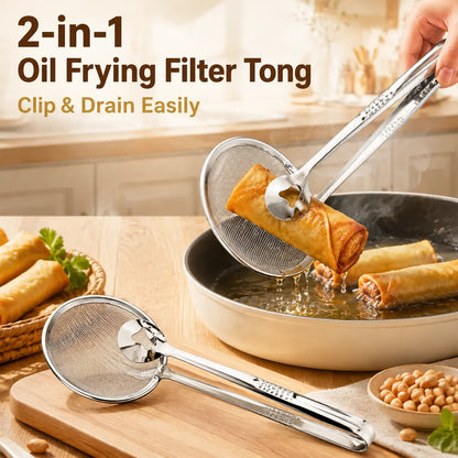 🔥 50% OFF 🍟 2-in-1 Stainless Steel Oil Strainer Tongs