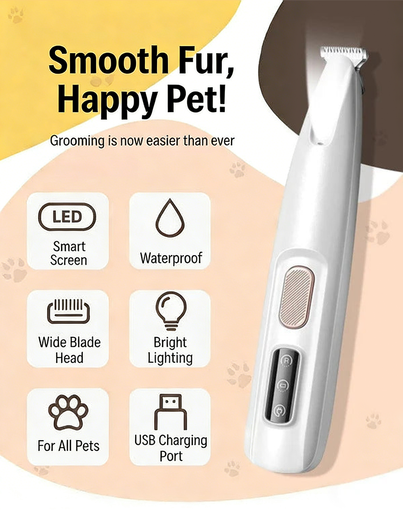 Precision Pet Paw Trimmer with LED Light – Ultra-Quiet, Cordless & Waterproof Grooming Kit