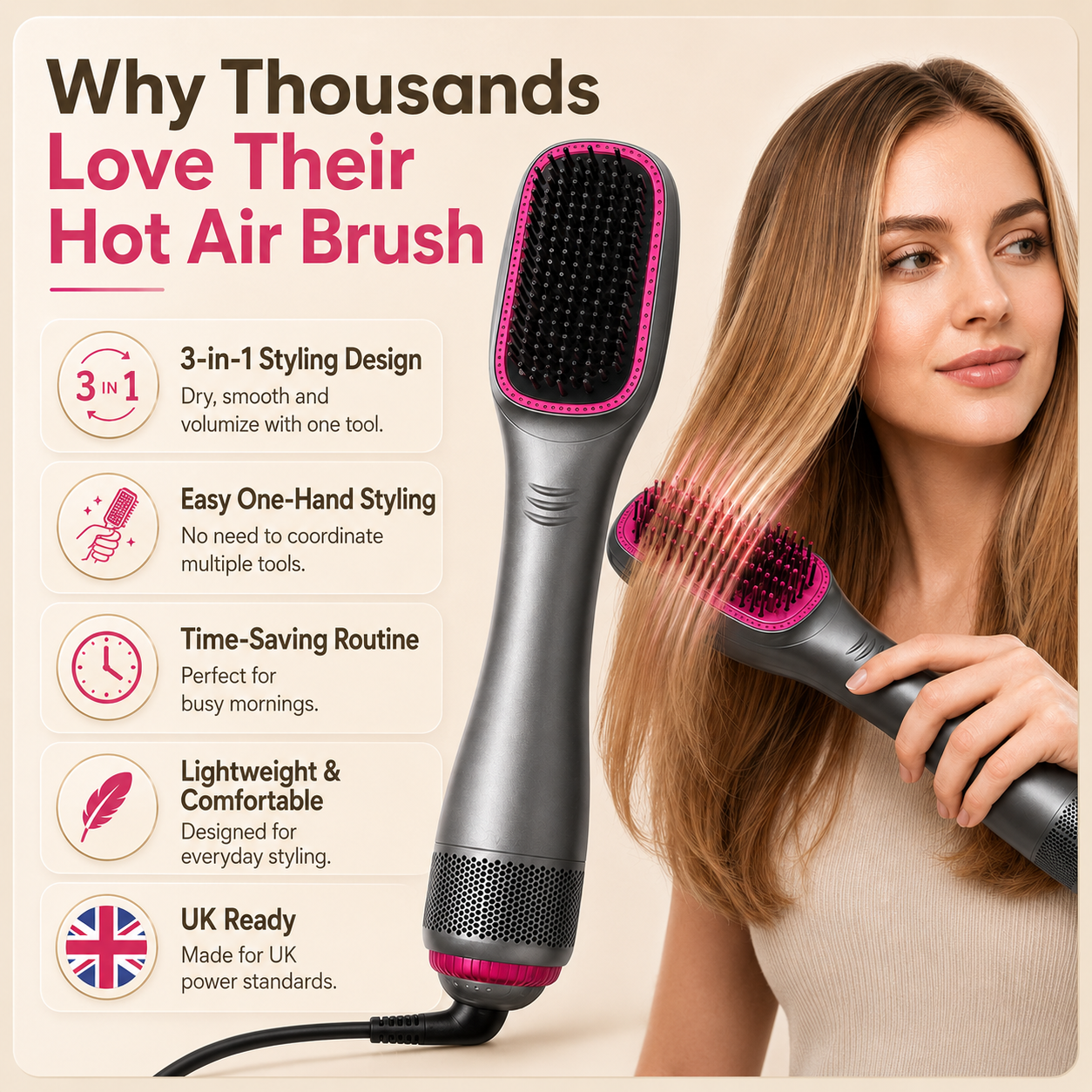 3-in-1 Hair Dryer Brush – Salon-Looking Hair Without Salon Prices🏉