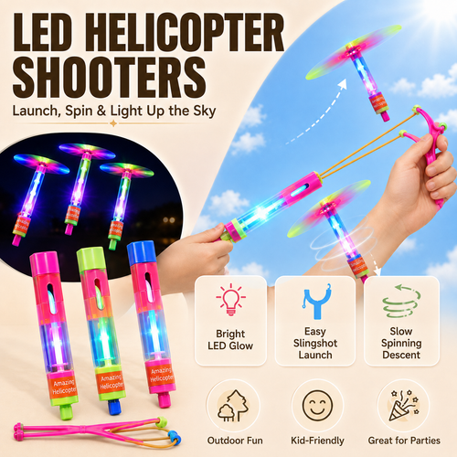 🦄LED Helicopter Slingshot Toy – Easy to Launch, Fun to Light Up the Sky