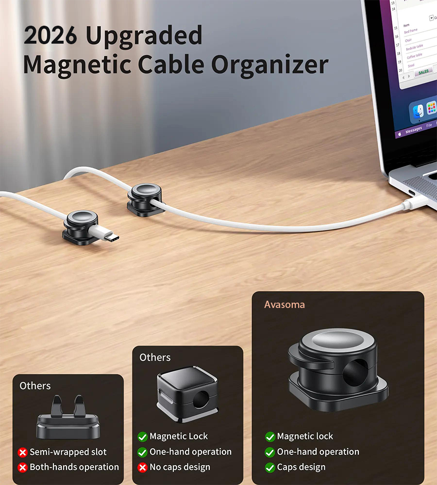 🧲Avasoma® 2026 Upgraded Magnetic Cable Organizer  🖥️ Universal Cord Holder