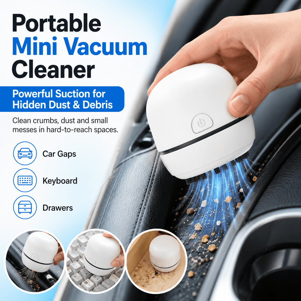 Portable Mini Vacuum Cleaner, Powerful Cleaning for Hidden Dust & Crumbs-up❤️❤️❤️❤️