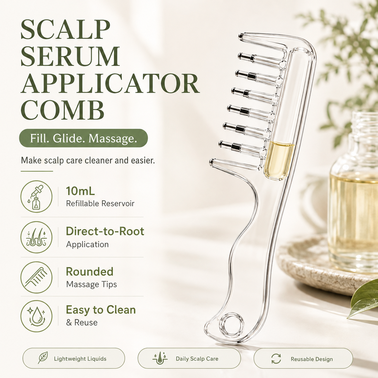 🔥Scalp Serum Applicator Comb – Refillable Oil & Tonic Applicator 💕💕💕