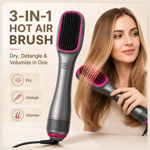 🔥3-in-1 Hot Air Brush – Dry, Detangle & Volumize | UK 3-Pin Plug, 220–240V🦄 💕💕💕