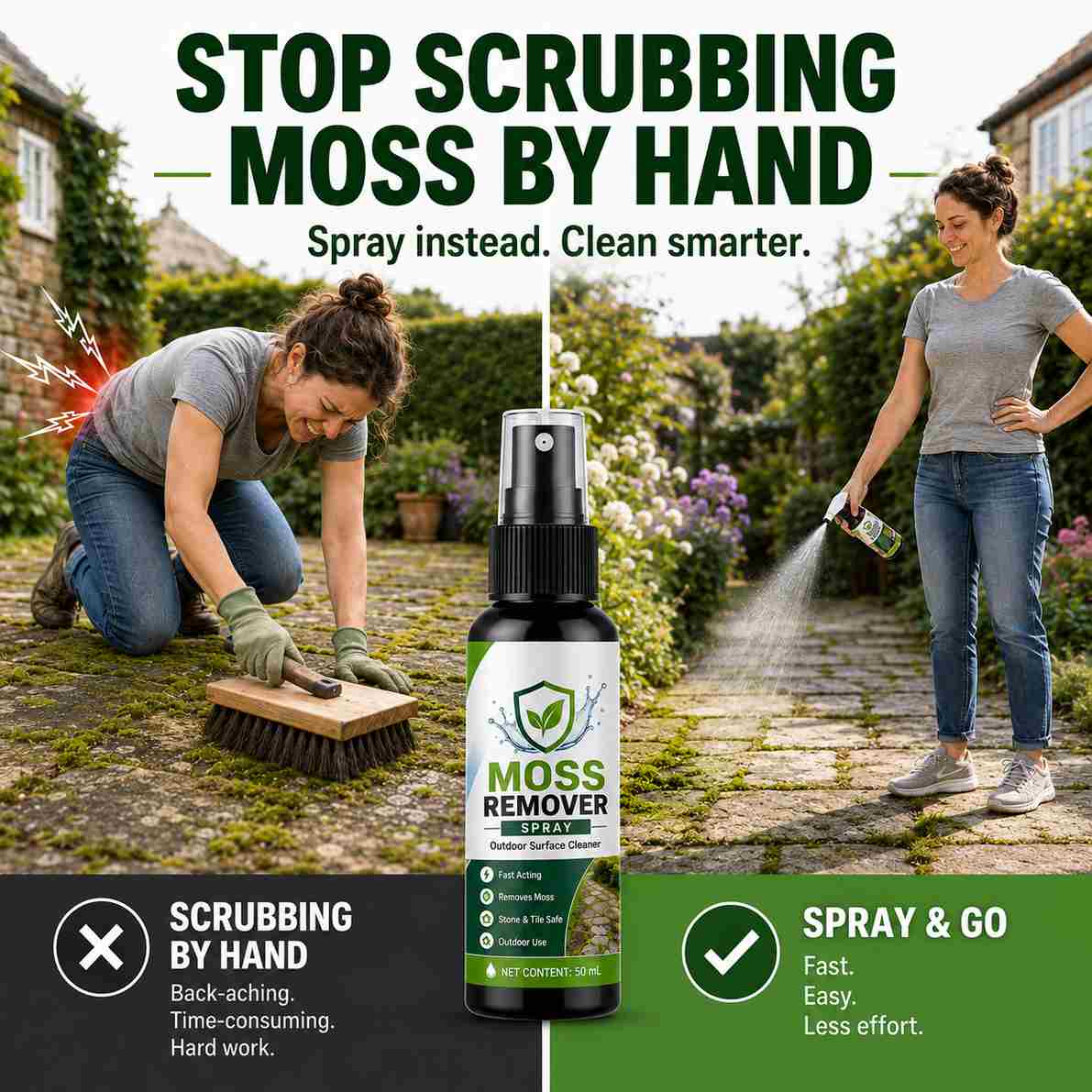 🔥🏉Outdoor Moss Remover Spray – Fast-Acting Formula for Patios, Walkways & Garden Stones – no more fear of slipping and falling🚶‍♂️
