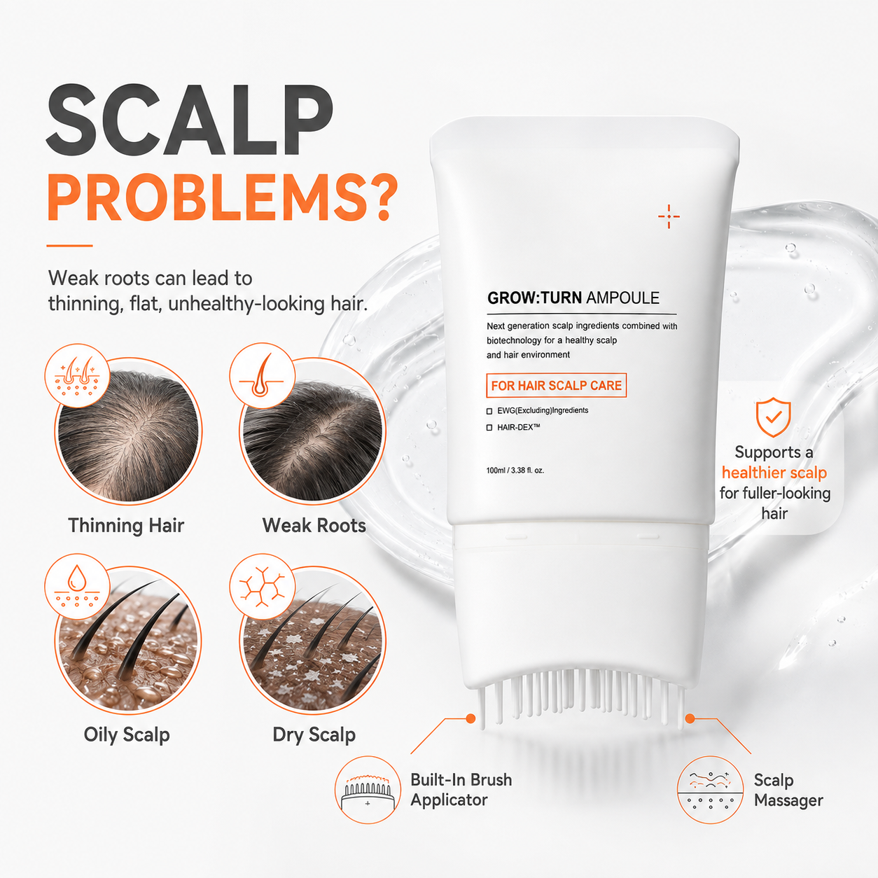 🔥Hair Serum With Built-In Brush,Hair Nourishing Strengthening Essence,Improve Scalp Environment,Scalp Massager💕💕💕