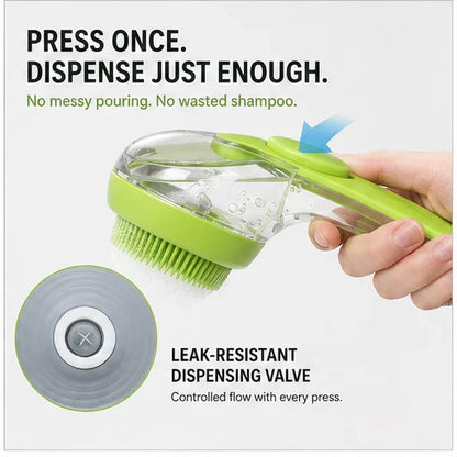 🏉One-Press Pet Bath Brush with Built-In Soap Dispenser – Soft Silicone Bristles for Dogs & Cats