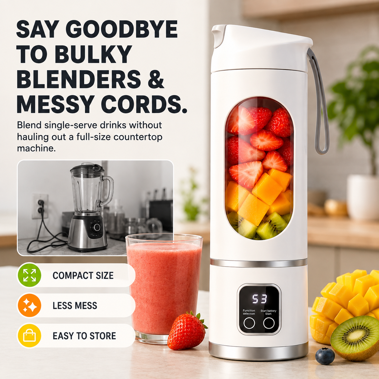 🥤Ultra-Portable Rechargeable Blender – 450ml, USB-C Rechargeable – HOME · OFFICE · GYM · TRAVEL