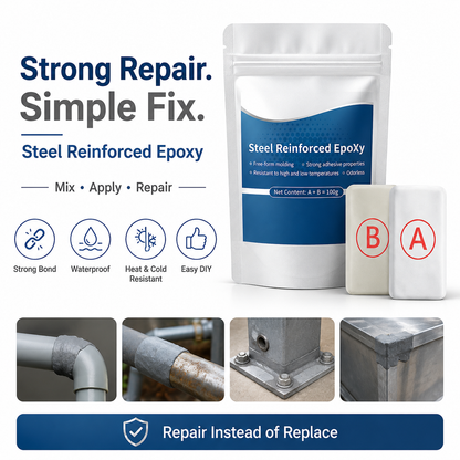 🏉Steel Reinforced Epoxy Putty - Permanent Repair for Metal, Wood & Concrete - The repair kit every home needs