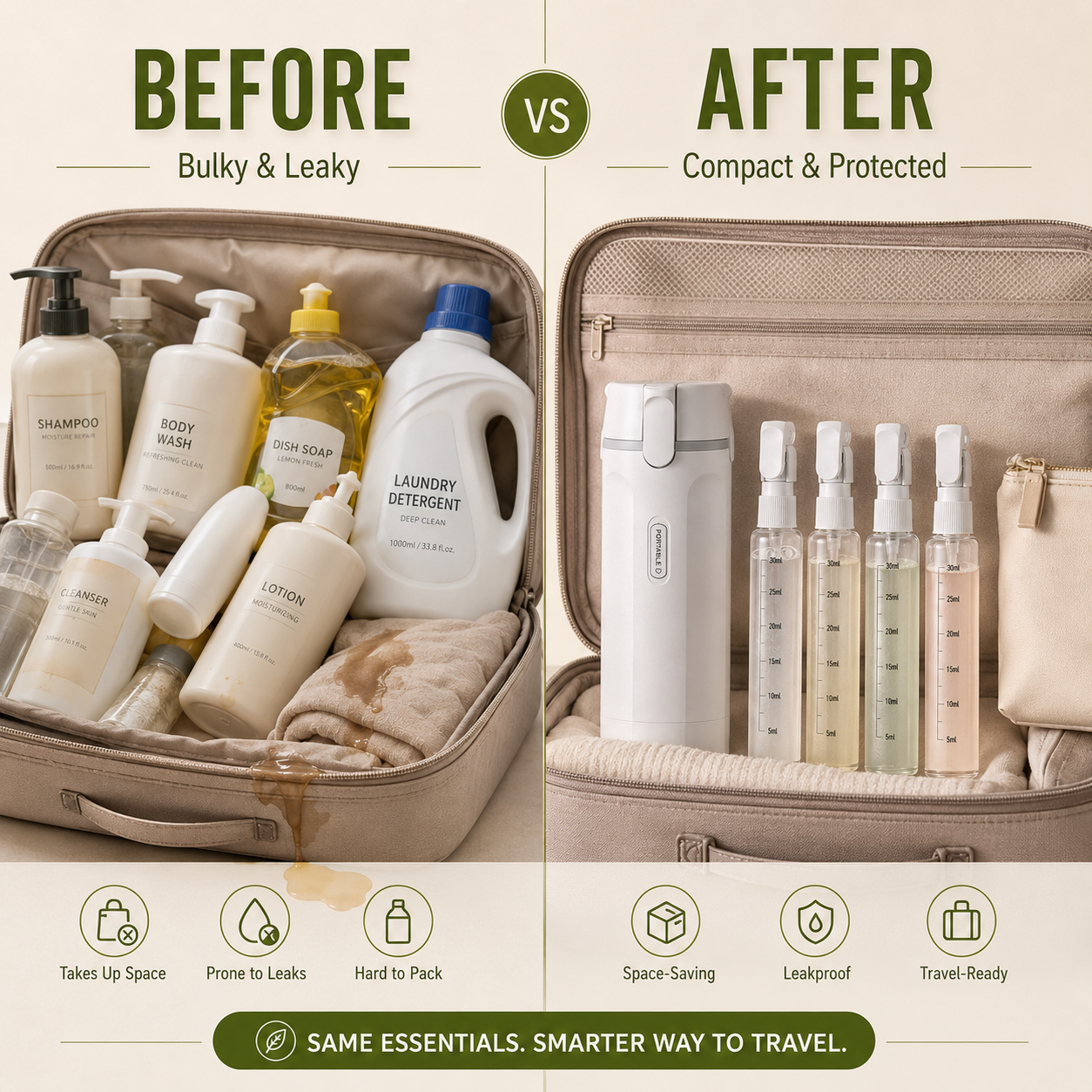 🧴 4-in-1 Travel Toiletry Bottle Shampoo Cosmetic Dispenser🦄