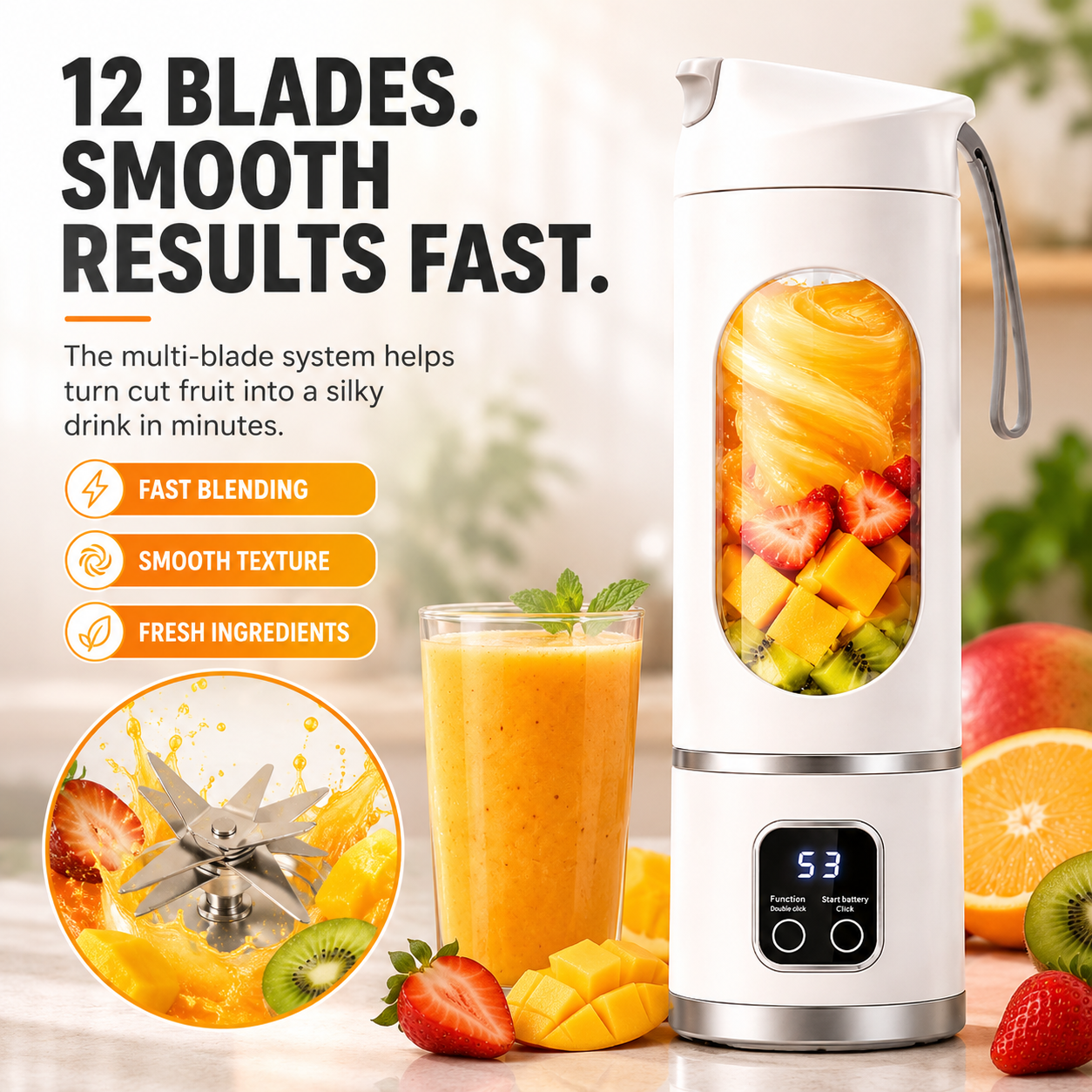 🥤Ultra-Portable Rechargeable Blender – 450ml, USB-C Rechargeable – HOME · OFFICE · GYM · TRAVEL