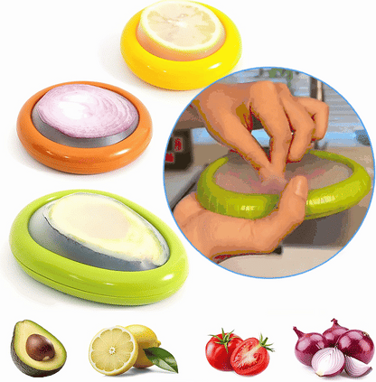 Avasoma®| Set of 4 Reusable Fruit and Veggie Savers - Ideal for Avocados, Tomatoes, Apples, Garlic, Onions, and More🏉 -up