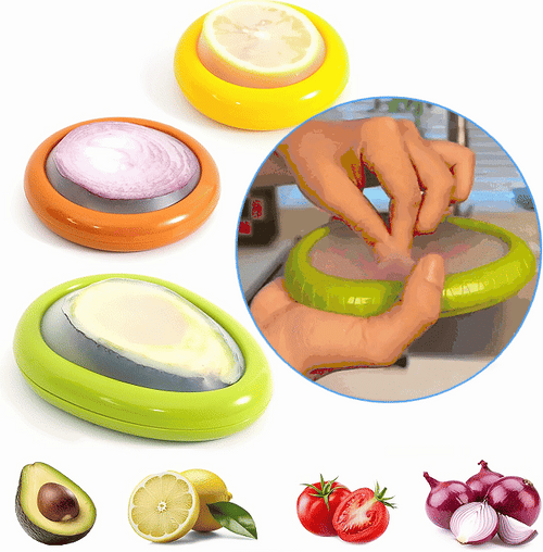 Avasoma®| Set of 4 Reusable Fruit and Veggie Savers - Ideal for Avocados, Tomatoes, Apples, Garlic, Onions, and More🏉 -up