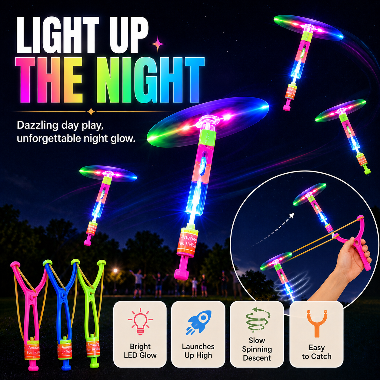 🦄LED Helicopter Slingshot Toy – Easy to Launch, Fun to Light Up the Sky