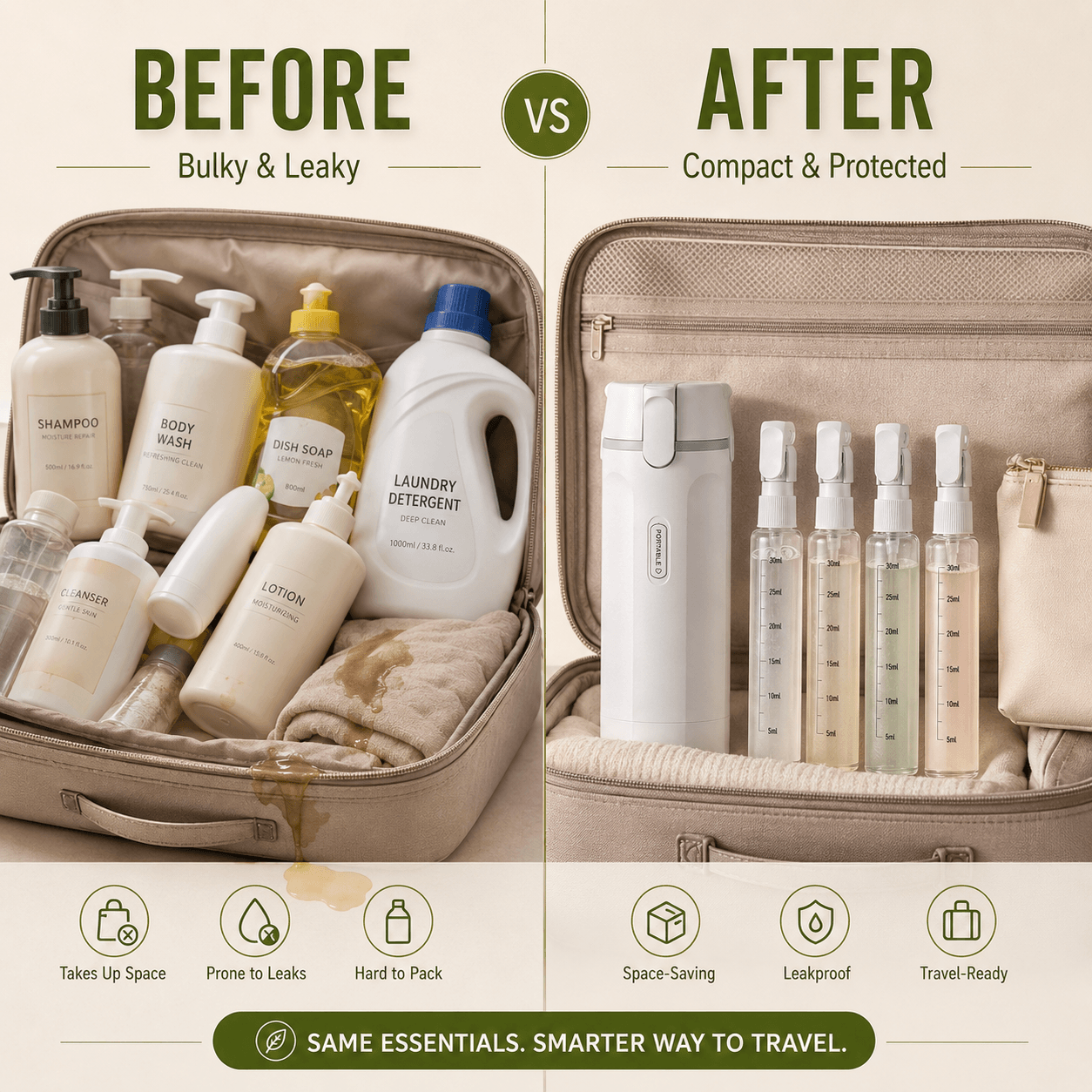 🧴 4-in-1 Travel Toiletry Bottle Shampoo Cosmetic Dispenser