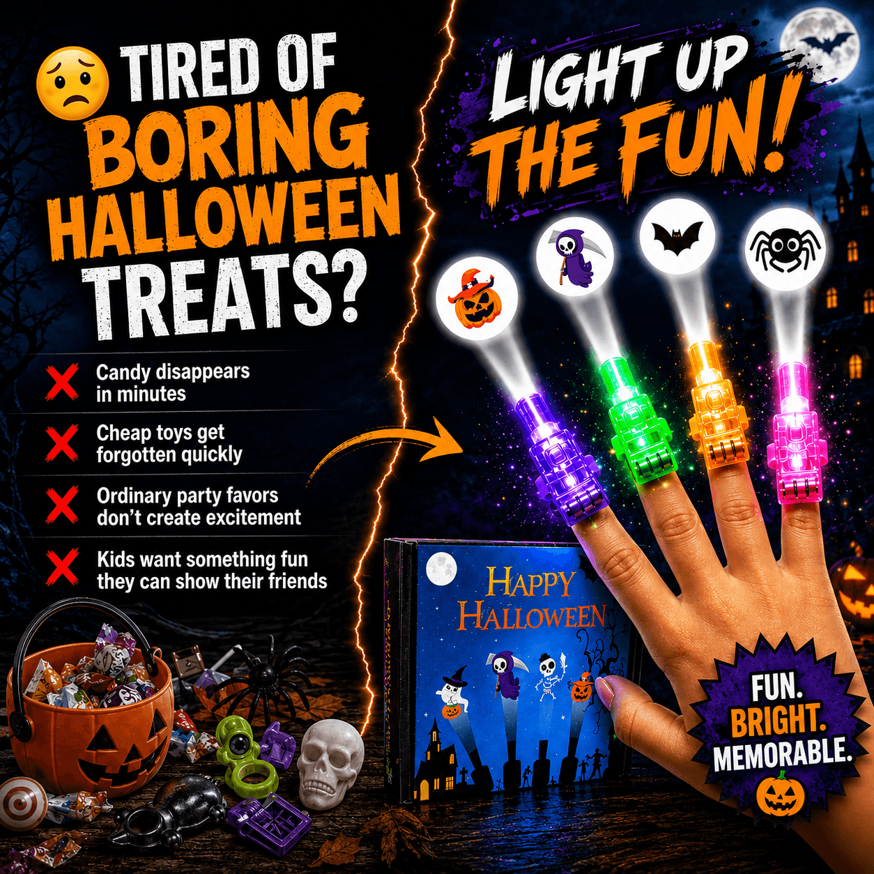 🏉Halloween Finger Lights, Glow Finger Toys for Kids, Party Favor, Halloween Party Decorations & Gifts