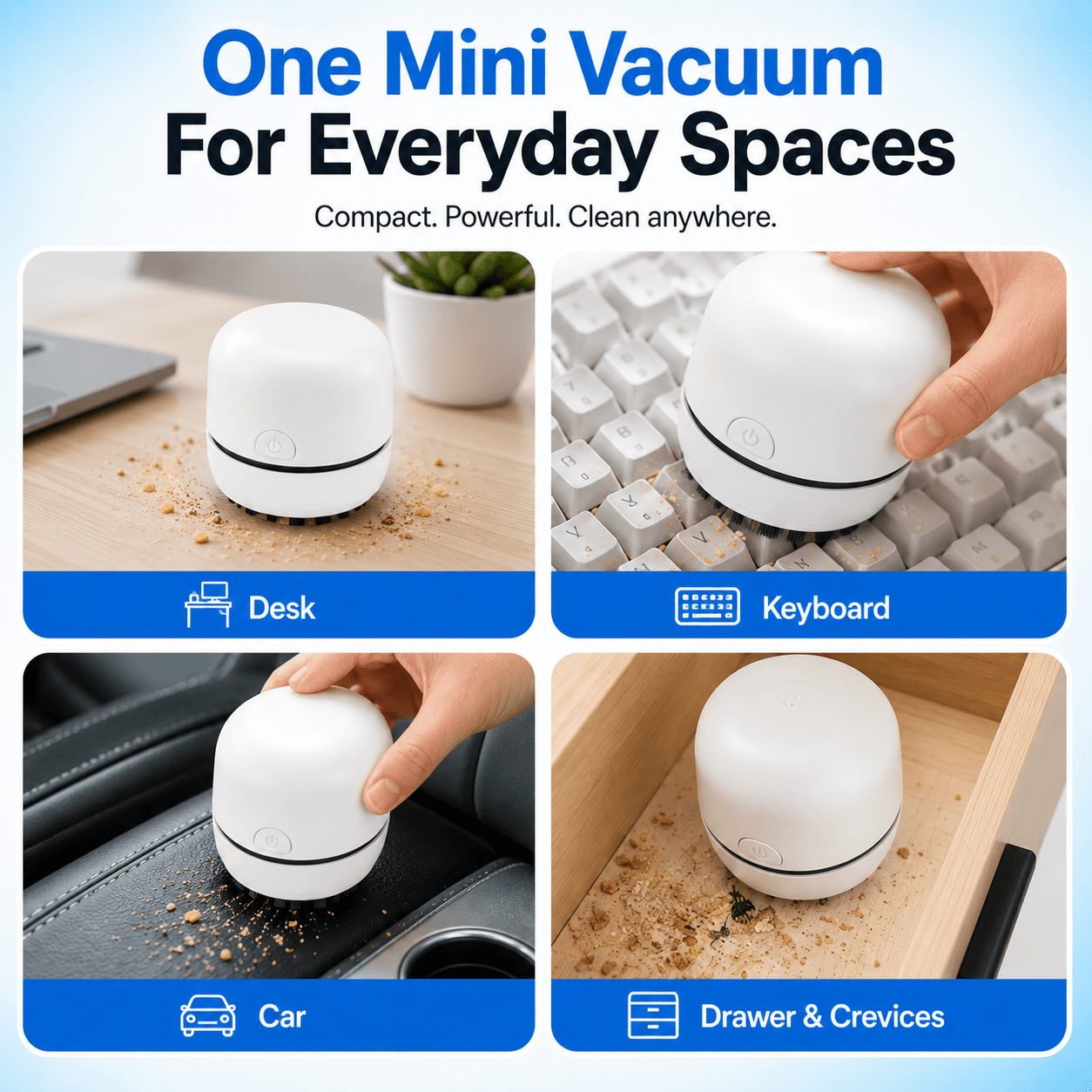 Portable Mini Vacuum Cleaner, Powerful Cleaning for Hidden Dust & Crumbs-up❤️❤️❤️❤️