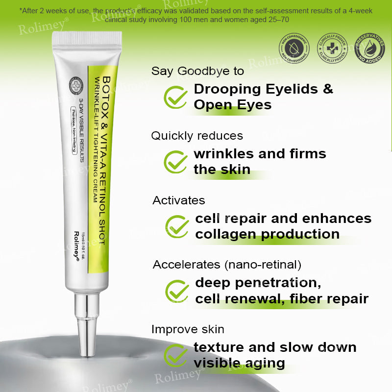 Made and shipped from the UK 🏉Rolimey® Botox & Vita-A Retinol Shot Wrinkle-Lift Tightening cream - Last Day Promotion 70% OFF