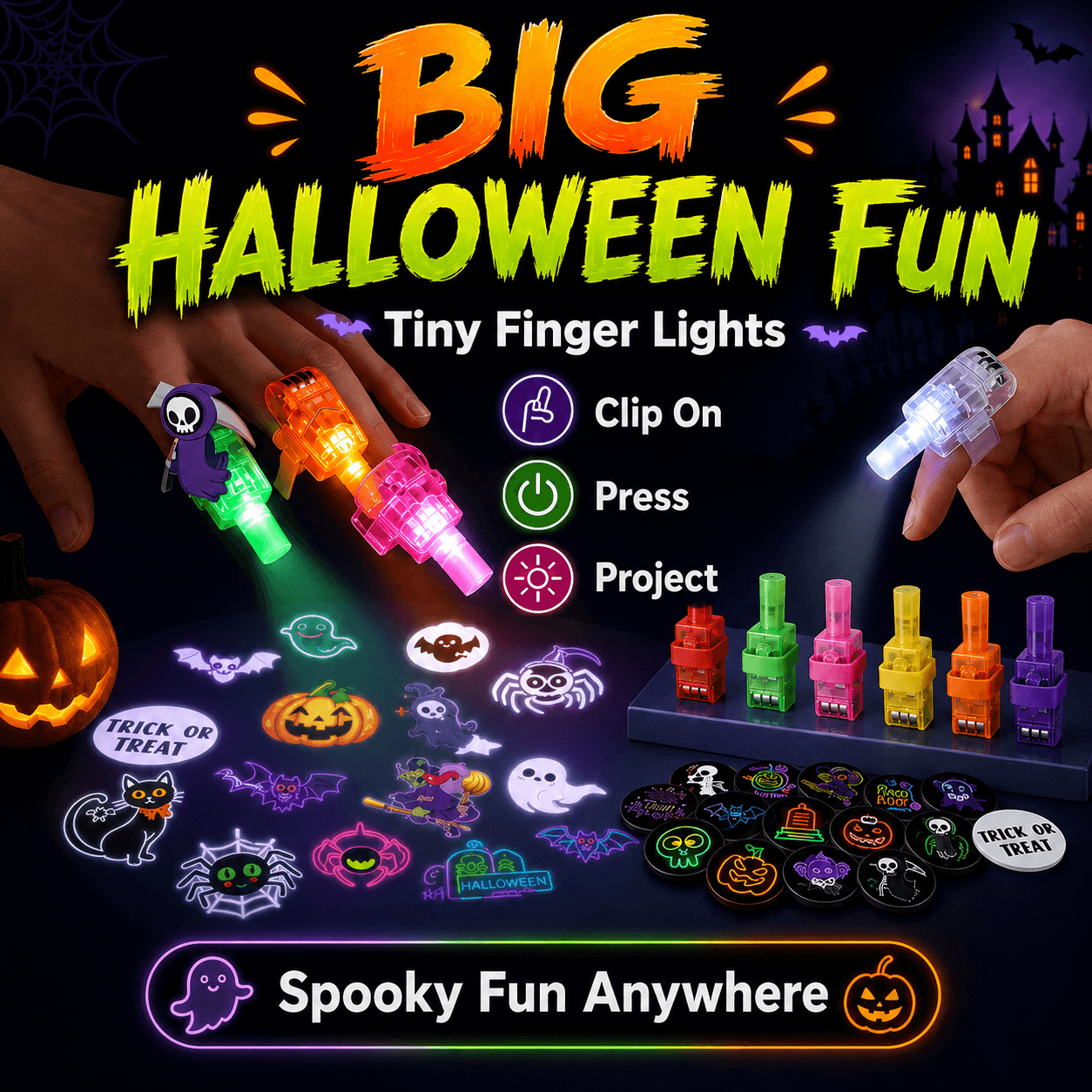 🏉Halloween Finger Lights, Glow Finger Toys for Kids, Party Favor, Halloween Party Decorations & Gifts