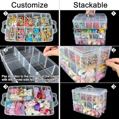3 Layer 18 Grid Transparent Jewelry Storage Organizer