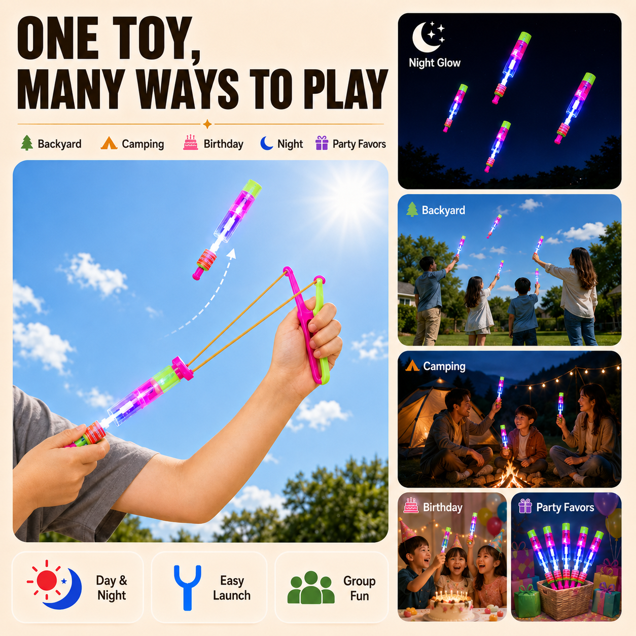 🦄LED Helicopter Slingshot Toy – Easy to Launch, Fun to Light Up the Sky