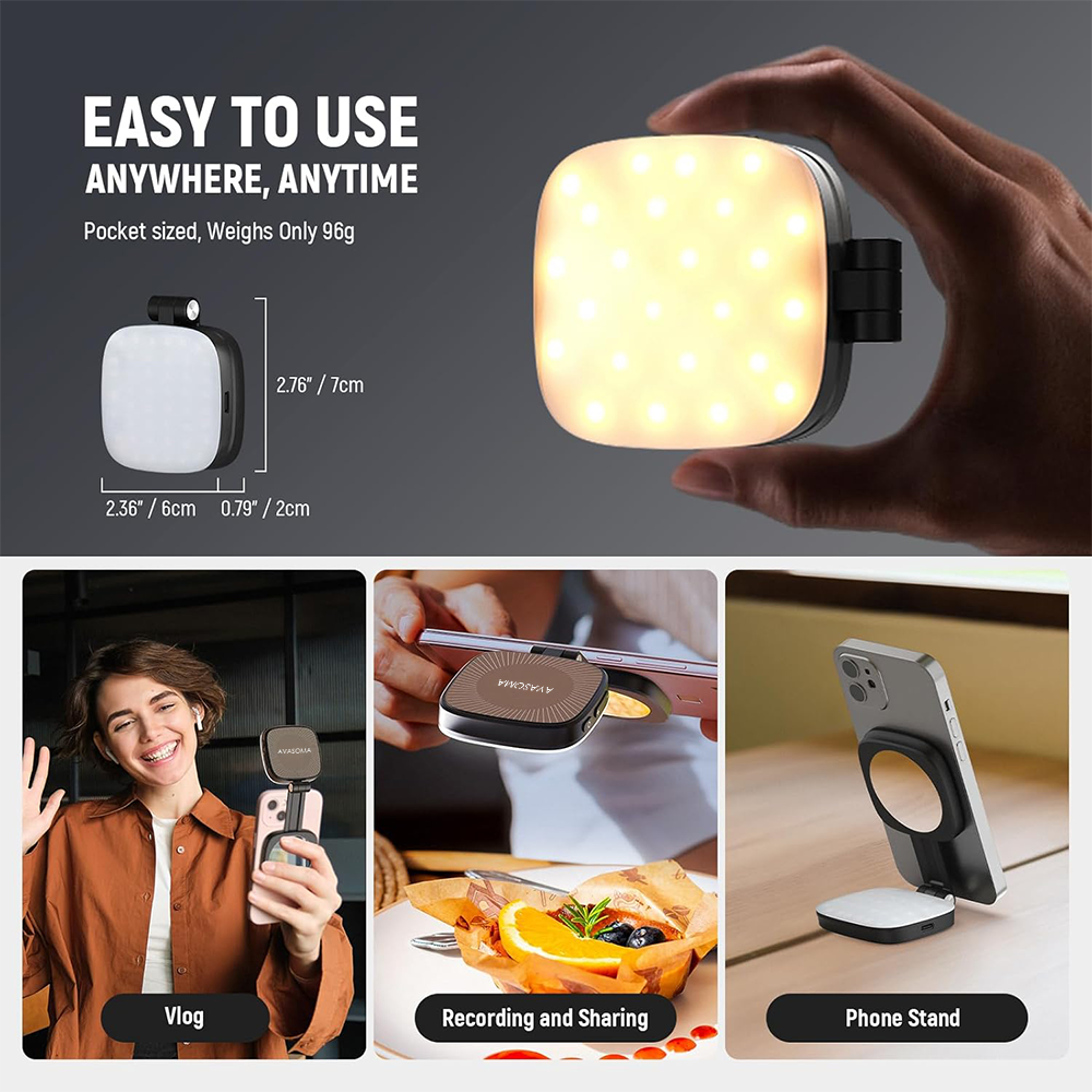 🤳Avasoma® 3-in-1 Magnetic Light: Fill Light, Selfie Mirror & Portable Phone Stand