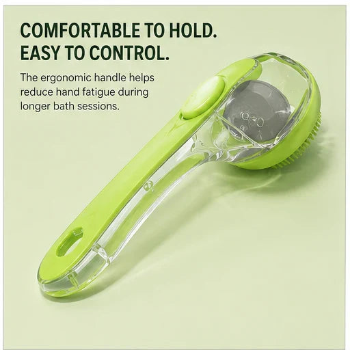 🏉One-Press Pet Bath Brush with Built-In Soap Dispenser – Soft Silicone Bristles for Dogs & Cats