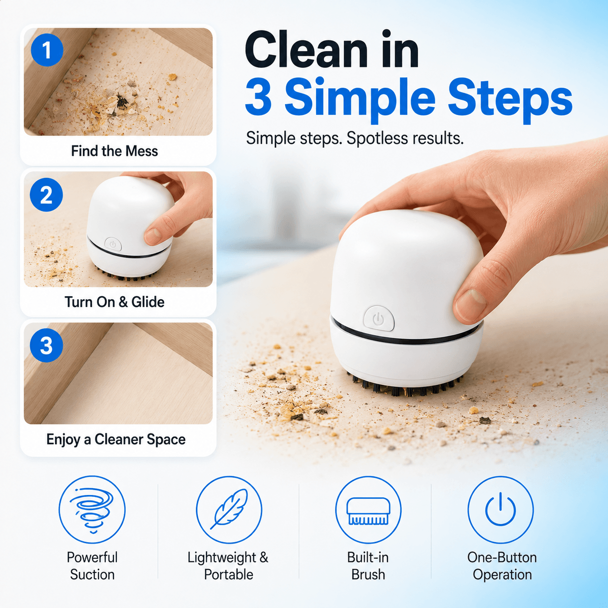 Portable Mini Vacuum Cleaner, Powerful Cleaning for Hidden Dust & Crumbs-up❤️❤️❤️❤️
