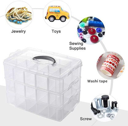 3 Layer 18 Grid Transparent Jewelry Storage Organizer