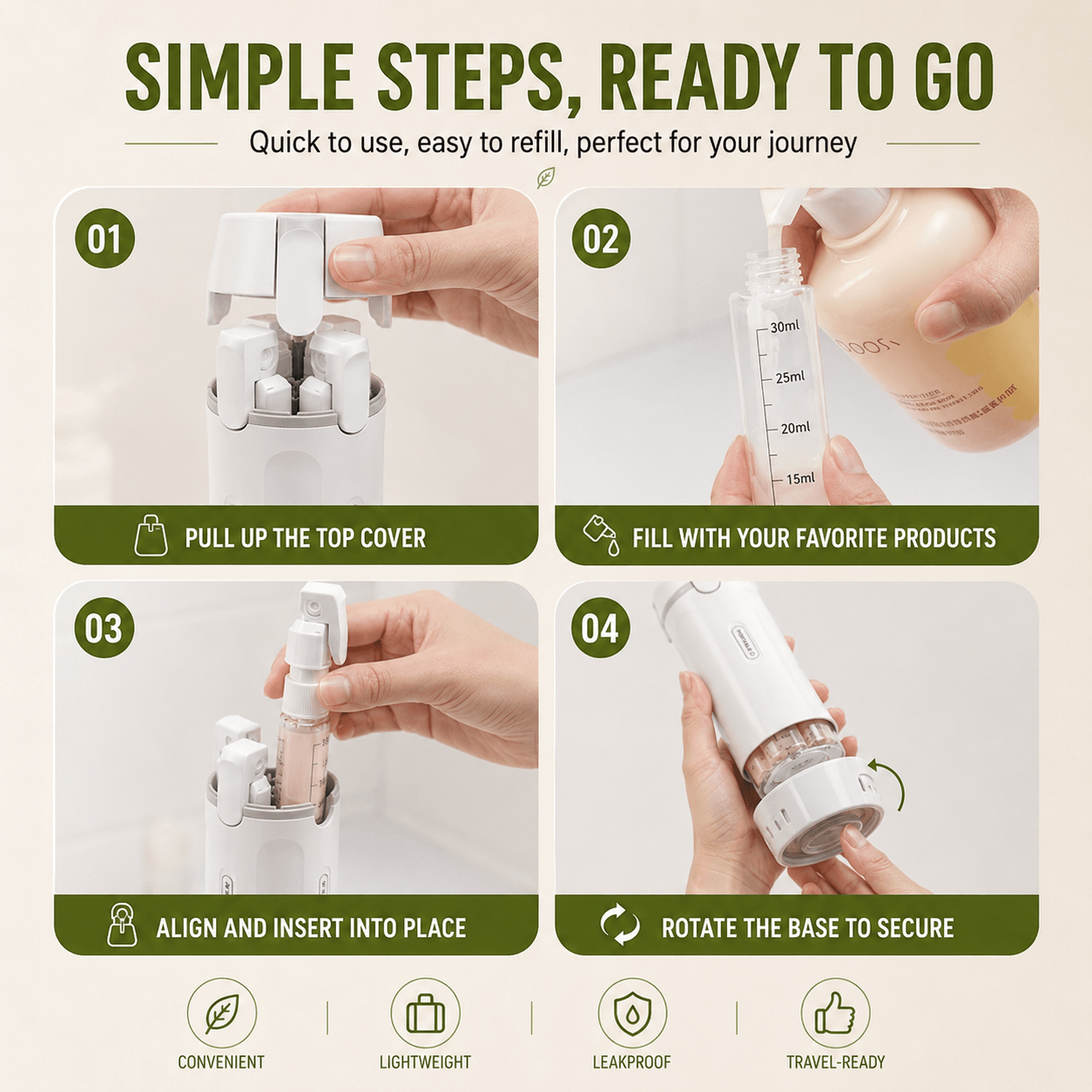 🧴 4-in-1 Travel Toiletry Bottle Shampoo Cosmetic Dispenser