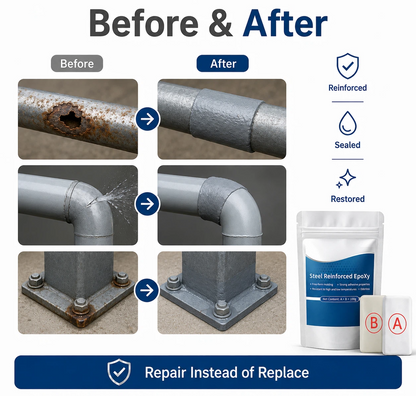 🏉Steel Reinforced Epoxy Putty - Permanent Repair for Metal, Wood & Concrete - The repair kit every home needs