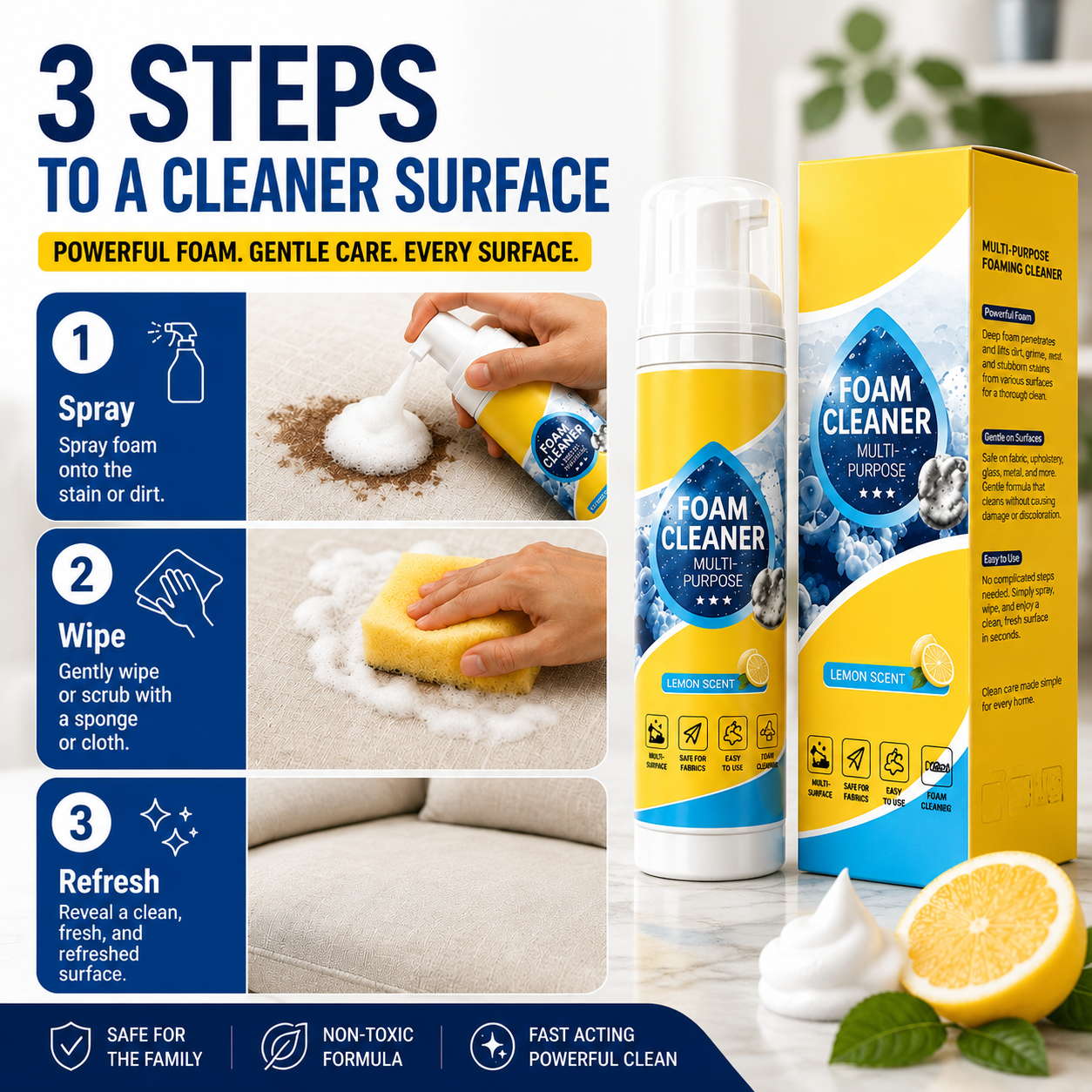 🔥Multi-Purpose Foam Cleaner – Deep Clean for Car, Home & Fabric🦄