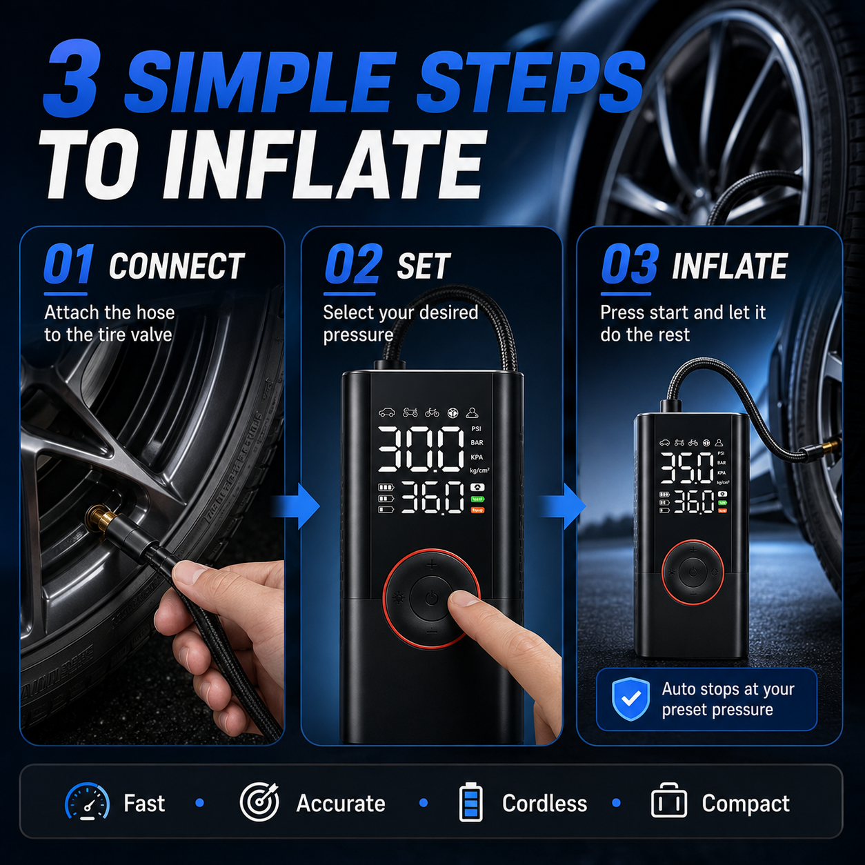 🚗Portable Tire Inflator – Fast Air Pump for Car, Bike, Motorcycle & Sports Balls💕💕💕