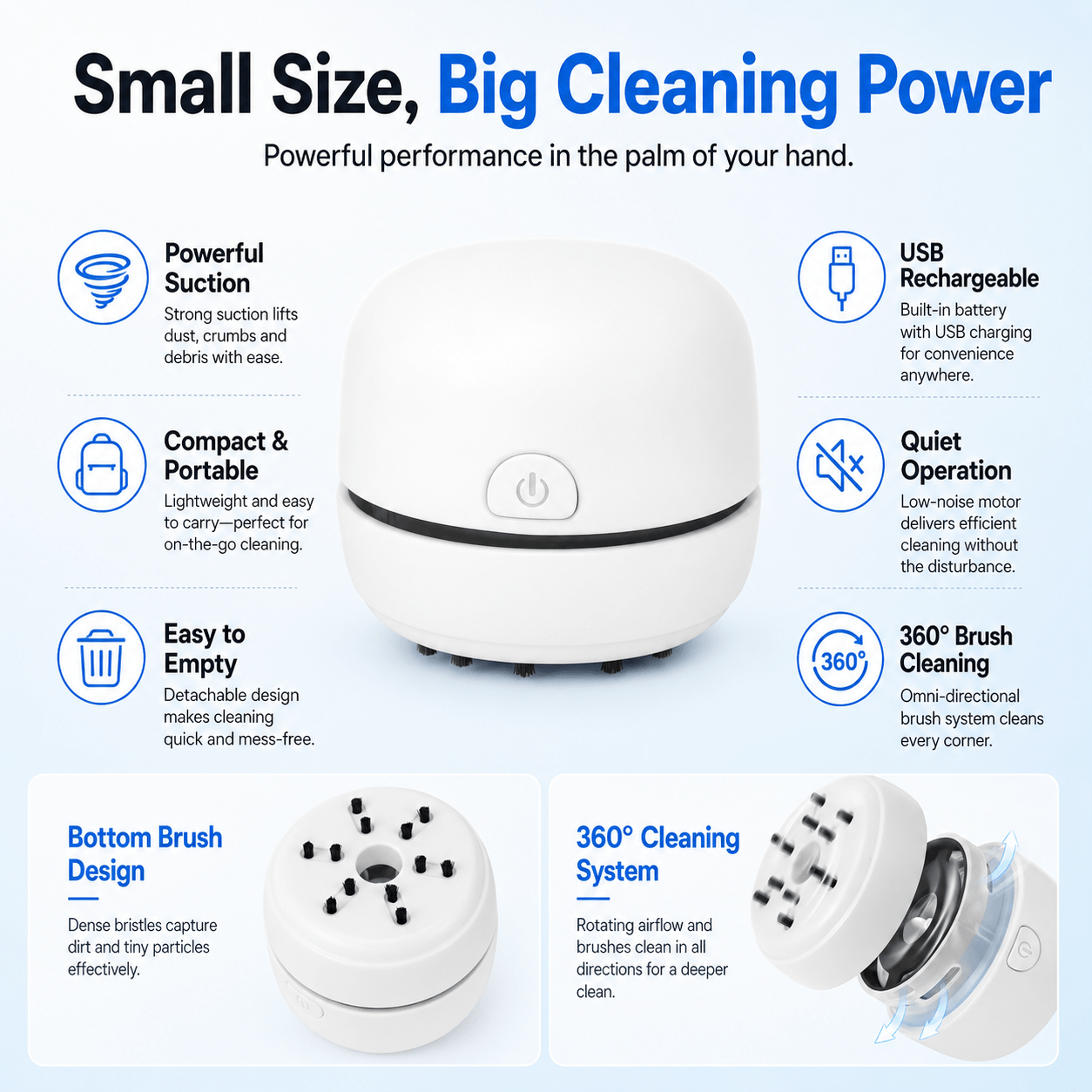 Portable Mini Vacuum Cleaner, Powerful Cleaning for Hidden Dust & Crumbs-up❤️❤️❤️❤️