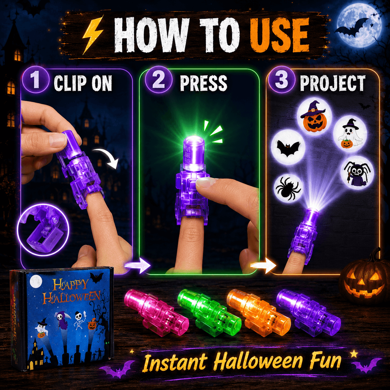 🏉Halloween Finger Lights, Glow Finger Toys for Kids, Party Favor, Halloween Party Decorations & Gifts
