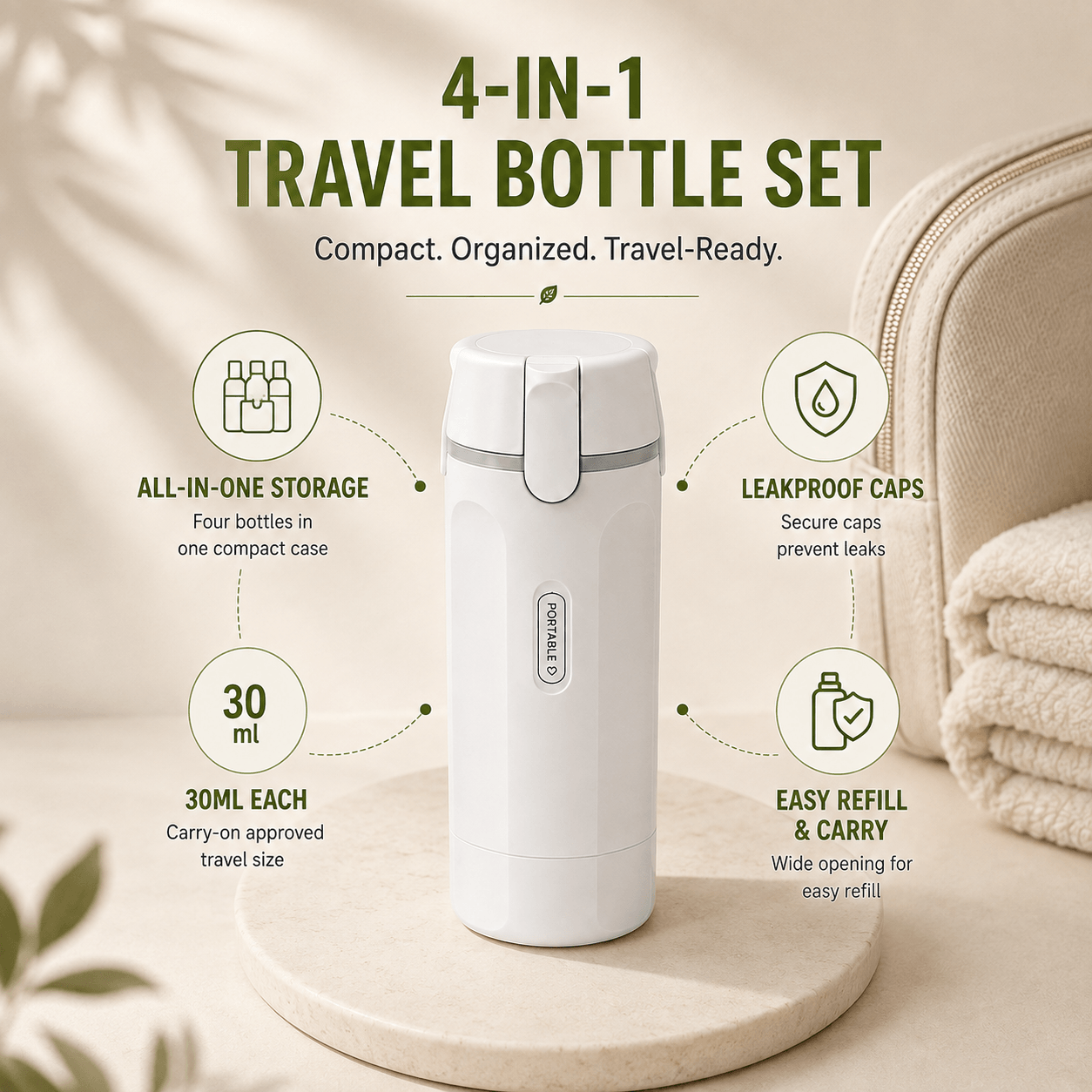 🧴 4-in-1 Travel Toiletry Bottle Shampoo Cosmetic Dispenser