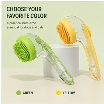🏉One-Press Pet Bath Brush with Built-In Soap Dispenser – Soft Silicone Bristles for Dogs & Cats