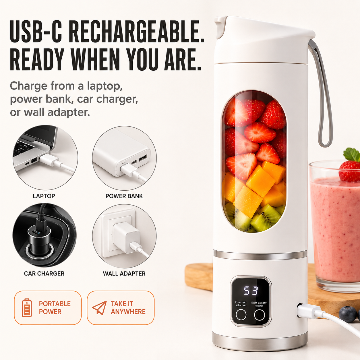 🥤Ultra-Portable Rechargeable Blender – 450ml, USB-C Rechargeable – HOME · OFFICE · GYM · TRAVEL