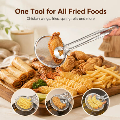🔥 50% OFF 🍟 2-in-1 Stainless Steel Oil Strainer Tongs