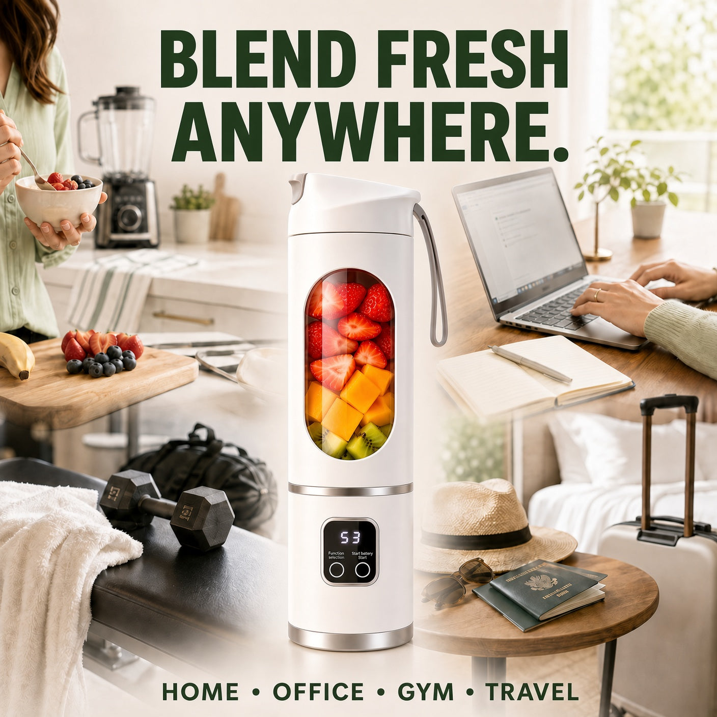🥤Ultra-Portable Rechargeable Blender – 450ml, USB-C Rechargeable – HOME · OFFICE · GYM · TRAVEL