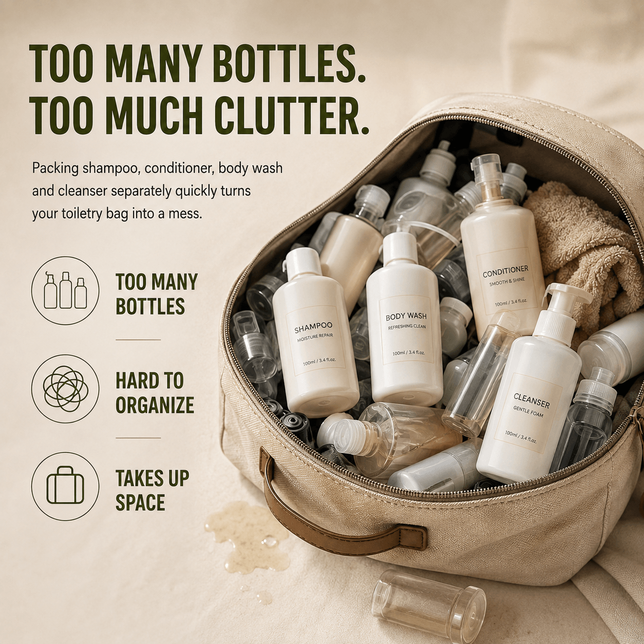 🧴 4-in-1 Travel Toiletry Bottle Shampoo Cosmetic Dispenser
