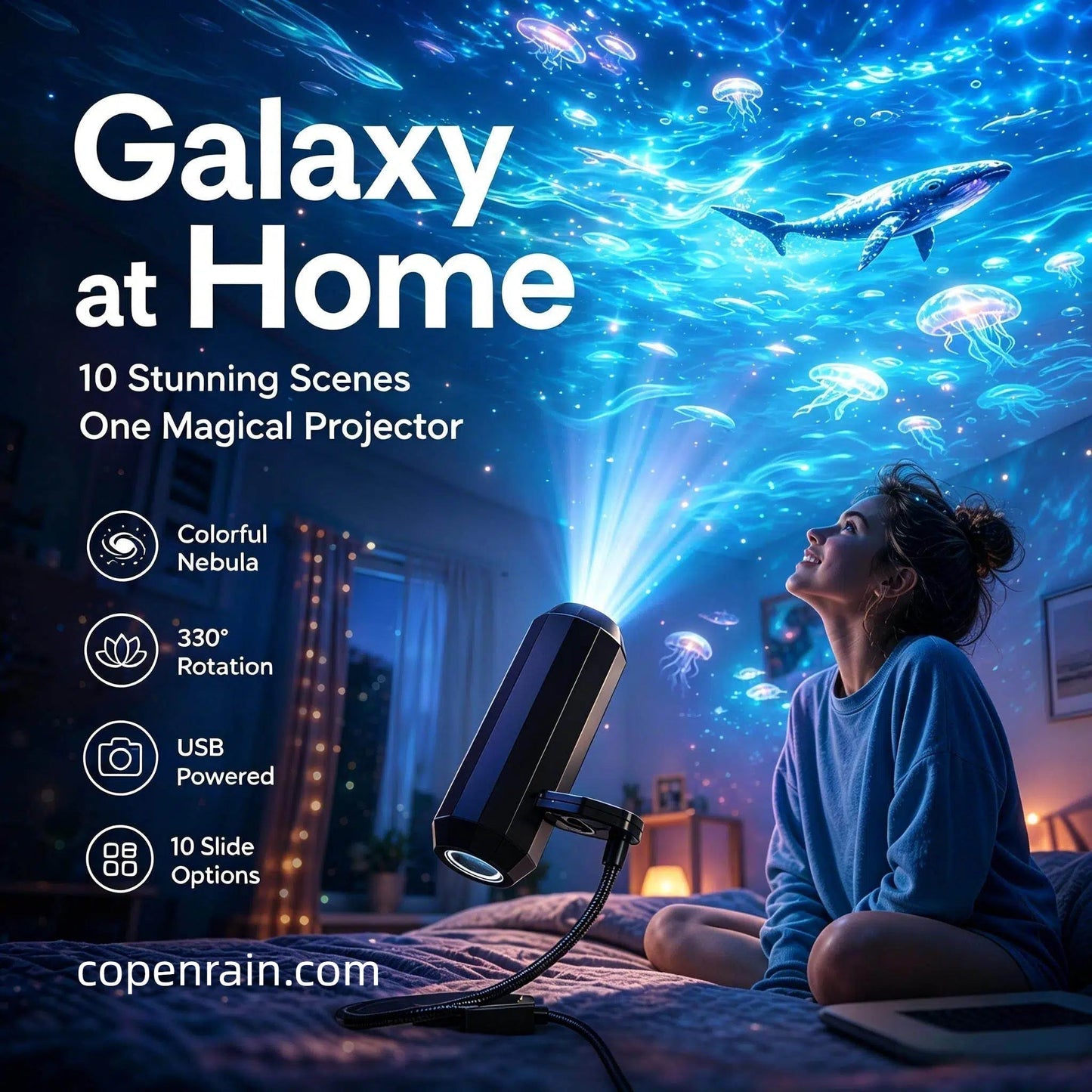 💡🏉BVJ® Plug-and-Play HD Galaxy & Ocean Projector Night Light🥳50,000+ Happy Users