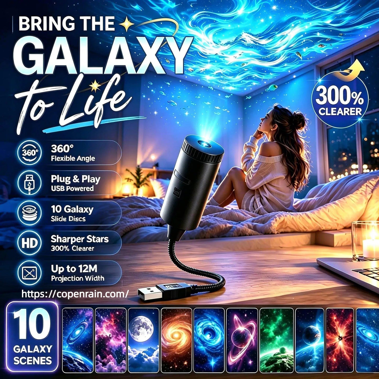 💡🏉BVJ® Plug-and-Play HD Galaxy & Ocean Projector Night Light🥳50,000+ Happy Users