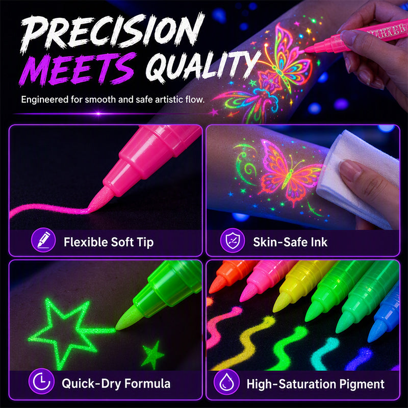 ⭐Glow Party Tattoo Pens – Skin-Safe Ink UV Light Up Markers for Kids