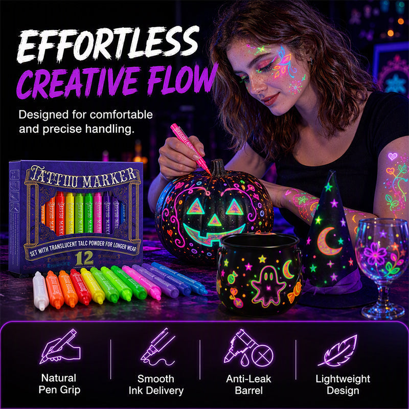 ⭐Glow Party Tattoo Pens – Skin-Safe Ink UV Light Up Markers for Kids