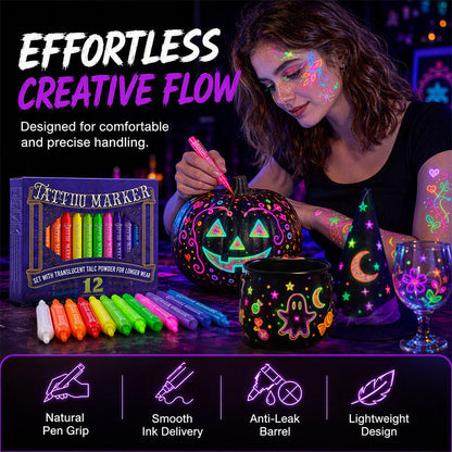 ⭐Glow Party Tattoo Pens – Skin-Safe Ink UV Light Up Markers for Kids