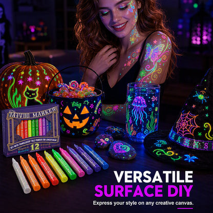 ⭐Glow Party Tattoo Pens – Skin-Safe Ink UV Light Up Markers for Kids